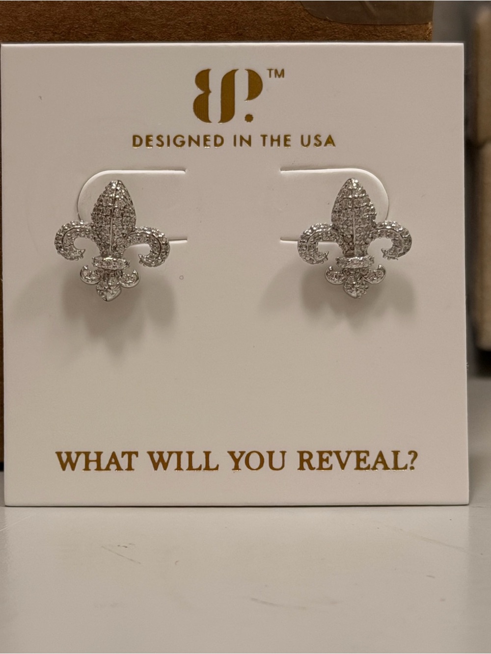 Bomb Party NWT! Fleur-de-Lis Pavé Stud Earrings in Silver